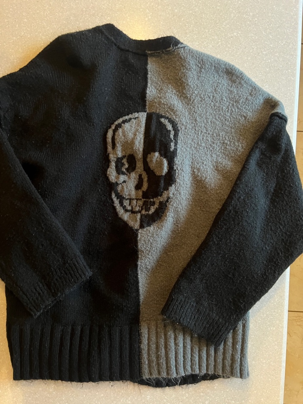 Vintage Havana Black and Gray Skull Half-and-Half Sweater